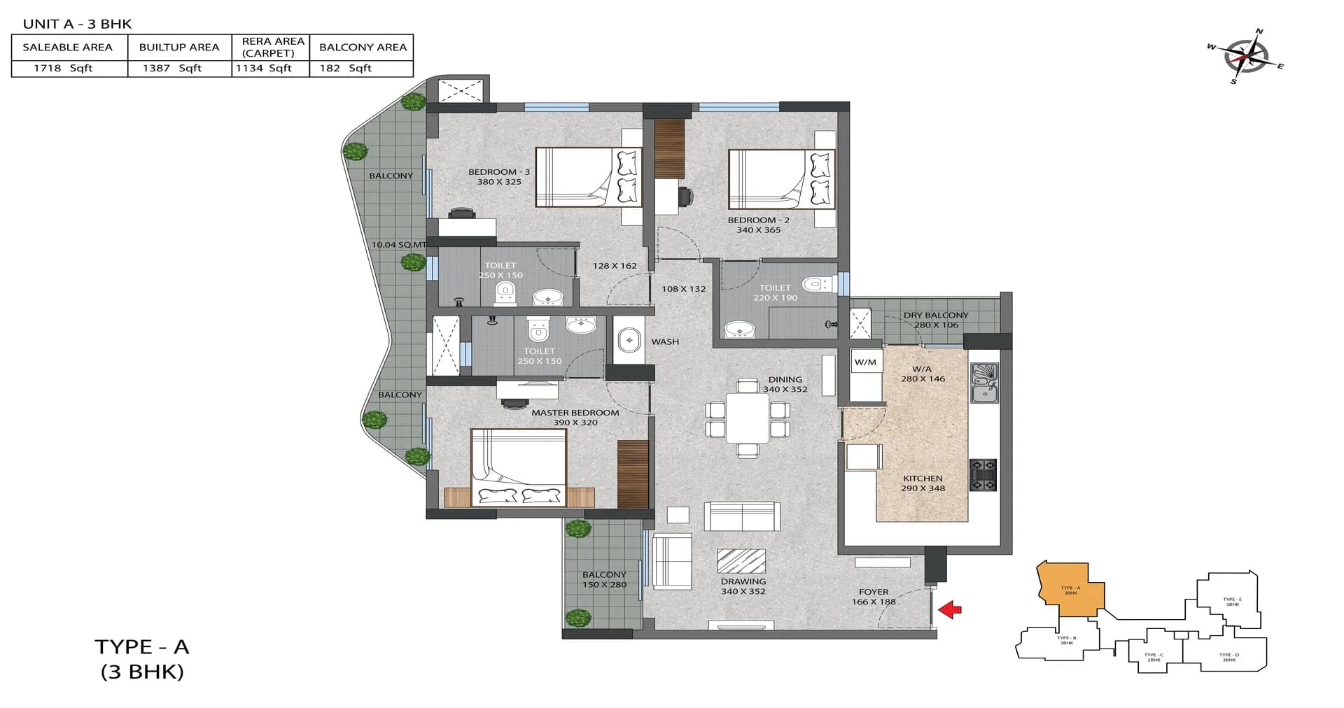 Type A 3 BHK