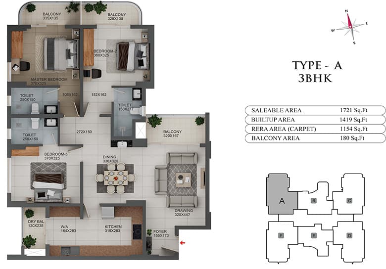 Type A 3 BHK